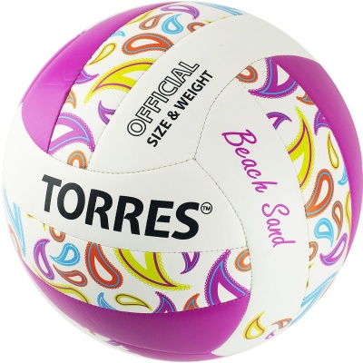 Мяч вол. пляжн. "TORRES Beach Sand Pink" арт.V32085B, р.5, синт.кожа (ТПУ),маш.сш,бут.кам,бел-роз