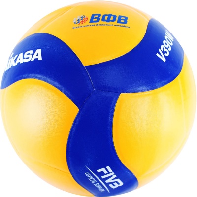 Мяч вол. "MIKASA V390W", р.5, синт.кожа (ПУ), 18 пан., оф. парам. FIVB,клееный, бут.кам, желто-синий