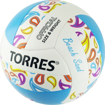 Мяч вол. пляжн. "TORRES Beach Sand Blue" арт.V32095B, р.5, синт.кожа (ТПУ),маш.сш,бут.к,бел-голуб